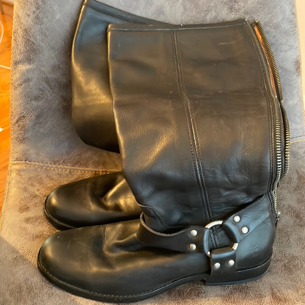 Frye Melissa Harness Tall Black Riding Boots